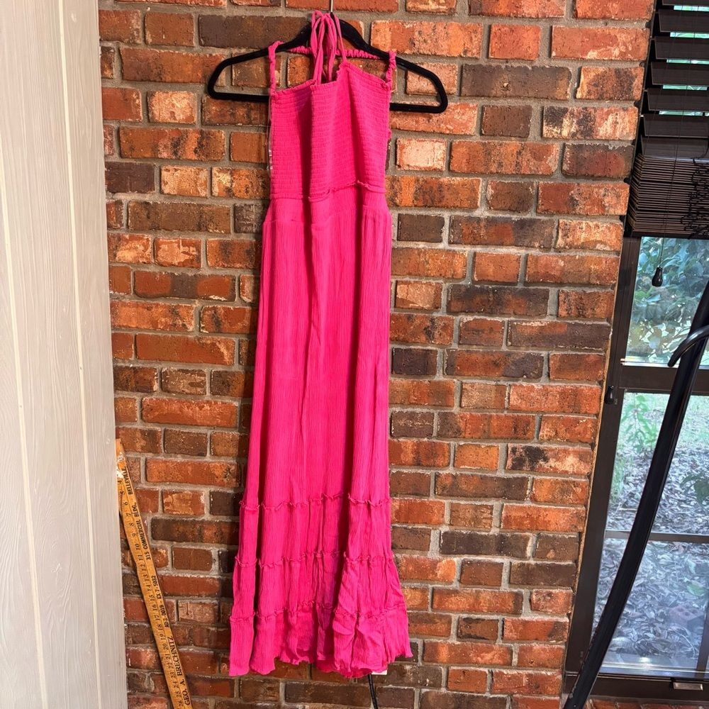 J for Justify womens gauzy backless halter maxi dress pink L